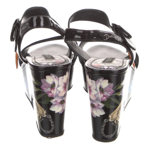 Dolce & Gabbana Patent Leather Floral Print Sandals Women's Size: 7 | IT 37 - Picture 5 of 7